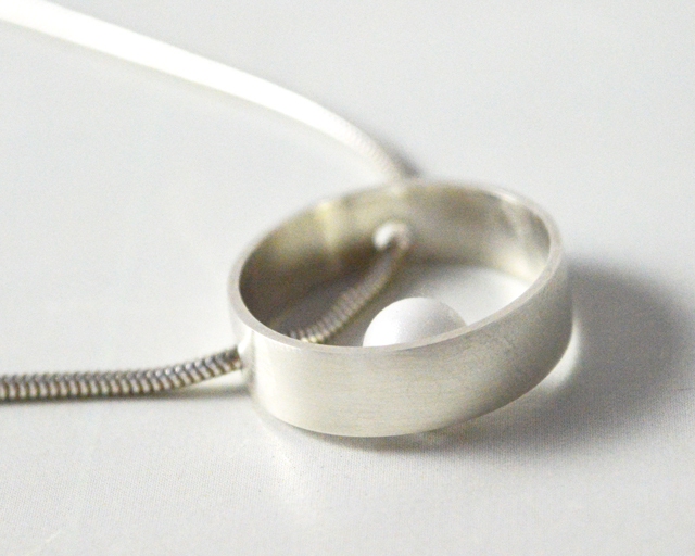 Handmade Contemporary jewellery - White and Silver Pendant Necklace